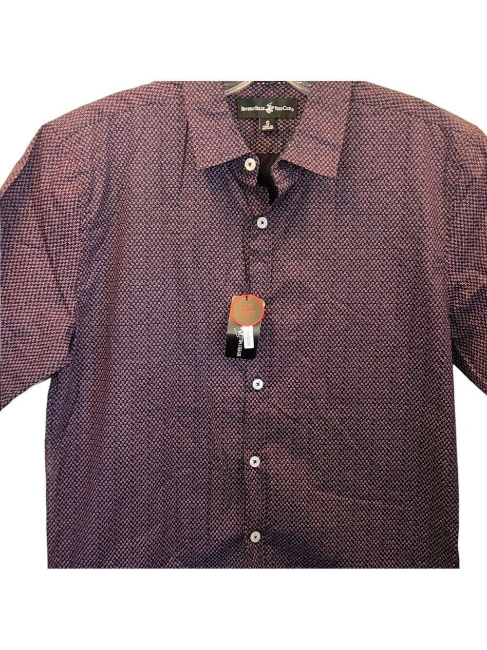 Beverly Hills Polo Club Navy and Purple/Plum Patterned Shirt, Size Men’s Small - Picture 5 of 9